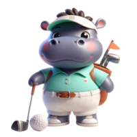 aigénéré hippopotame dans le golf chemise et casquette en portant une le golf Balle png