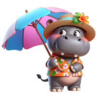 aigenerado hipopótamo dibujos animados con un paraguas png