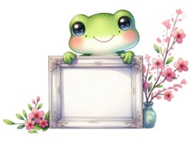 aigenerated frog couple holding a frame png