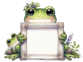 aigenerated frog couple holding a frame png