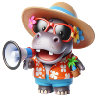 aigenerated hippo cartoon holding a megaphone png