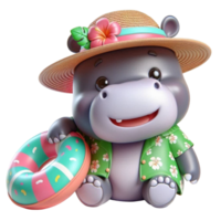 aigenerated hippo in a hat and swimsuit holding a life ring png