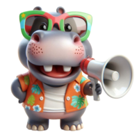 aigenerated hippo cartoon holding a megaphone png