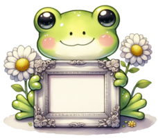 aigenerated frog couple holding a frame png