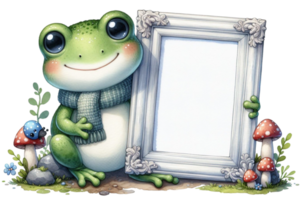 aigenerated frog couple holding a frame png