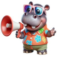 aigenerated hippo cartoon holding a megaphone png