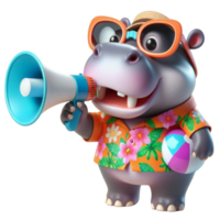 aigenerated hippo cartoon holding a megaphone png