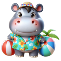 aigenerated hippo in hawaiian clothes png