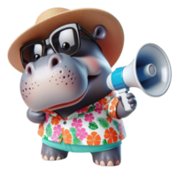 aigenerated hippo cartoon holding a megaphone png