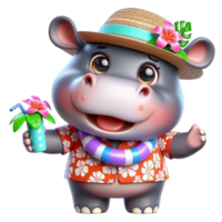 aigenerated hippo in hawaiian clothes png