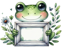 aigenerated frog couple holding a frame png