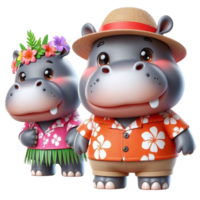 aigenerated hippo in hawaiian clothes png