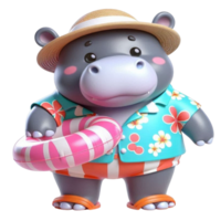 aigenerated hippo in a hat and swimsuit holding a life ring png