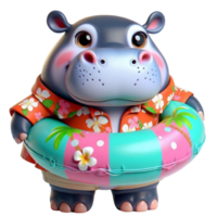 aigenerated hippo in a hat and swimsuit holding a life ring png