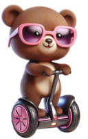aigenerated bear wearing sunglasses riding a scooter png