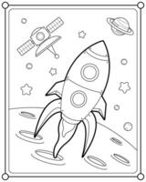 cohete en espacio adecuado para para niños colorante página ilustración vector