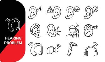 Disabilities hearing problems, Hearing aid line icon set. Hearing problem collection vector