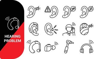 Disabilities hearing problems, Hearing aid line icon set. Hearing problem collection vector