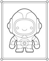 Cute robot astronaut in space suitable for children's coloring page illustration vector