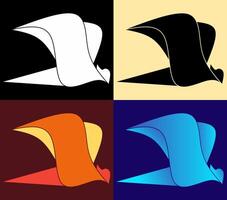 logo icon in the abstract shape of a bird in flight, and divided into 4 color variations in each logo, simple logo vector