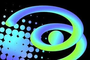 3d fluid line and circle with halftone gradient ornament on black background. vector