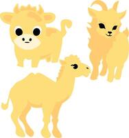 Funny icon set of camel, cow, and goat for your celebrtae eid al adha day vector