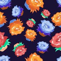 The repeating pattern of several brightly colored flowers decorated on a dark blue background is very stunning for you to have, please download it to become part of your favorite pattern collection vector