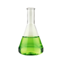 A green liquid in a flask on transparent background. png