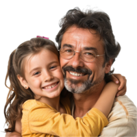 uma homem e uma pequeno menina abraçando cada em transparente fundo. de outros png