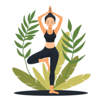 Yoga woman with plants and leaves on her back on transparent background. png