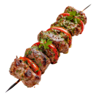 kebab meat skewers on a skewer on transparent background. png