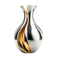 A vase with a gold and silver design on it on transparent background. png