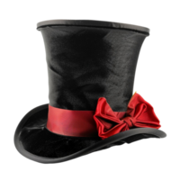 A black top hat with red ribbon on transparent background. png