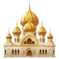 Golden mosque with domes on transparent background png