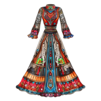 A dress with colorful patterns on it on transparent background. png
