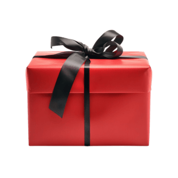 röd gåva låda med svart band isolerat på transparent bakgrund png