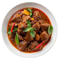 Thai beef curry with basil and chilli on transparent background. png