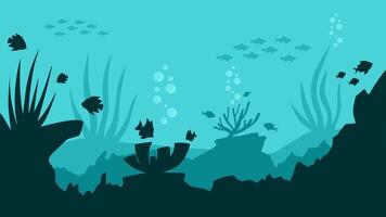 Landscape illustration of seabed with coral reefs and fishes vector