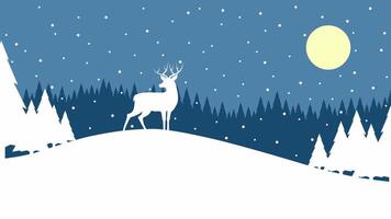 Landscape illustration of reindeer at hill in winter season vector