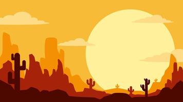 Landscape illustration of wild west desert with sunset sky vector