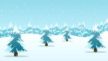 Landscape illustration of snowy pine forest in winter with snowfall vector