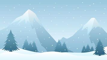 Landscape illustration of snowy mountain in winter with snowfall vector