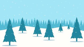 Landscape illustration of snowy pine forest in winter with snowfall vector