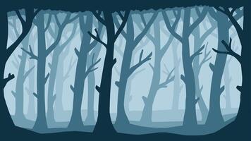 paisaje ilustración de escalofriante bosque en el niebla vector