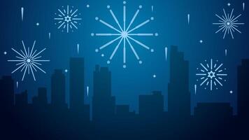 Cityscape illustration of fireworks new year with skyline building vector