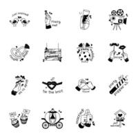 TrendyTrendy Collection of Glyph Style Matrimony Stickers vector