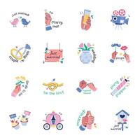 Trendy Collection of Flat Style Matrimony Stickers vector