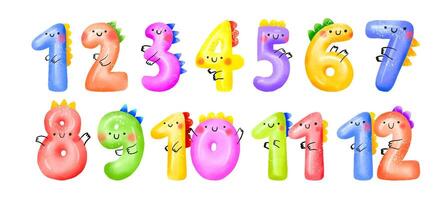 Monthly childish numbers with cute dinosaurs. Dinocards template vector