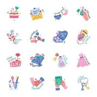 Set of 16 Wedding Flat Stickers vector