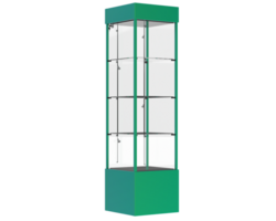 Four tier glass tower display case isolated on background. 3d rendering - illustration png